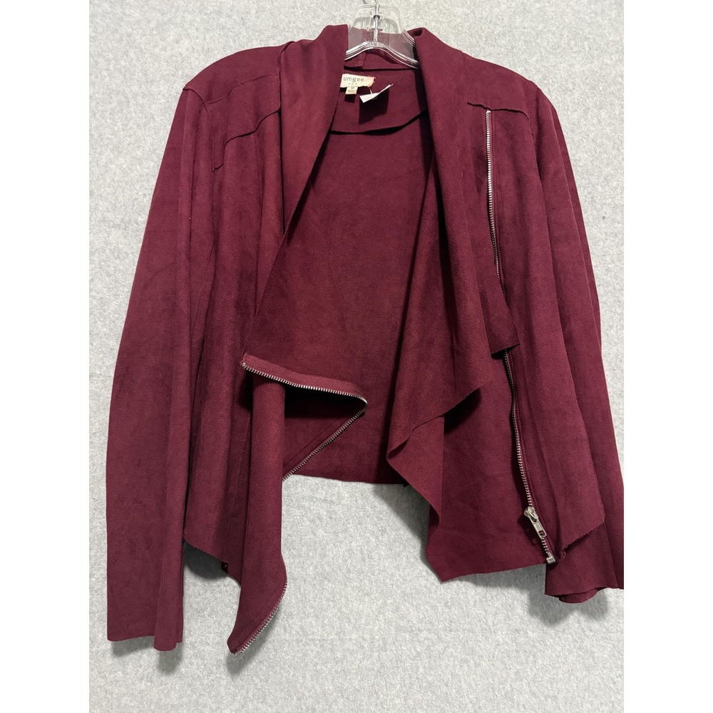 Umgee Jacket Womens Medium Red Faux Suede Asymmetrical Zip Moto Style H3007